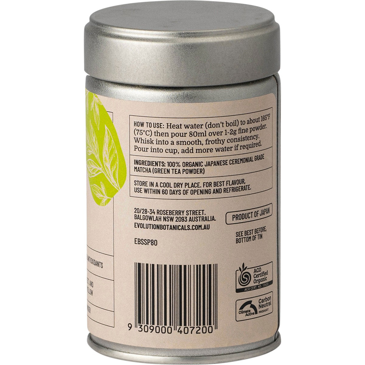 EVOLUTION BOTANICALS Organic Ceremonial Matcha Japanese Highest Grade 80g - Cutprice Online