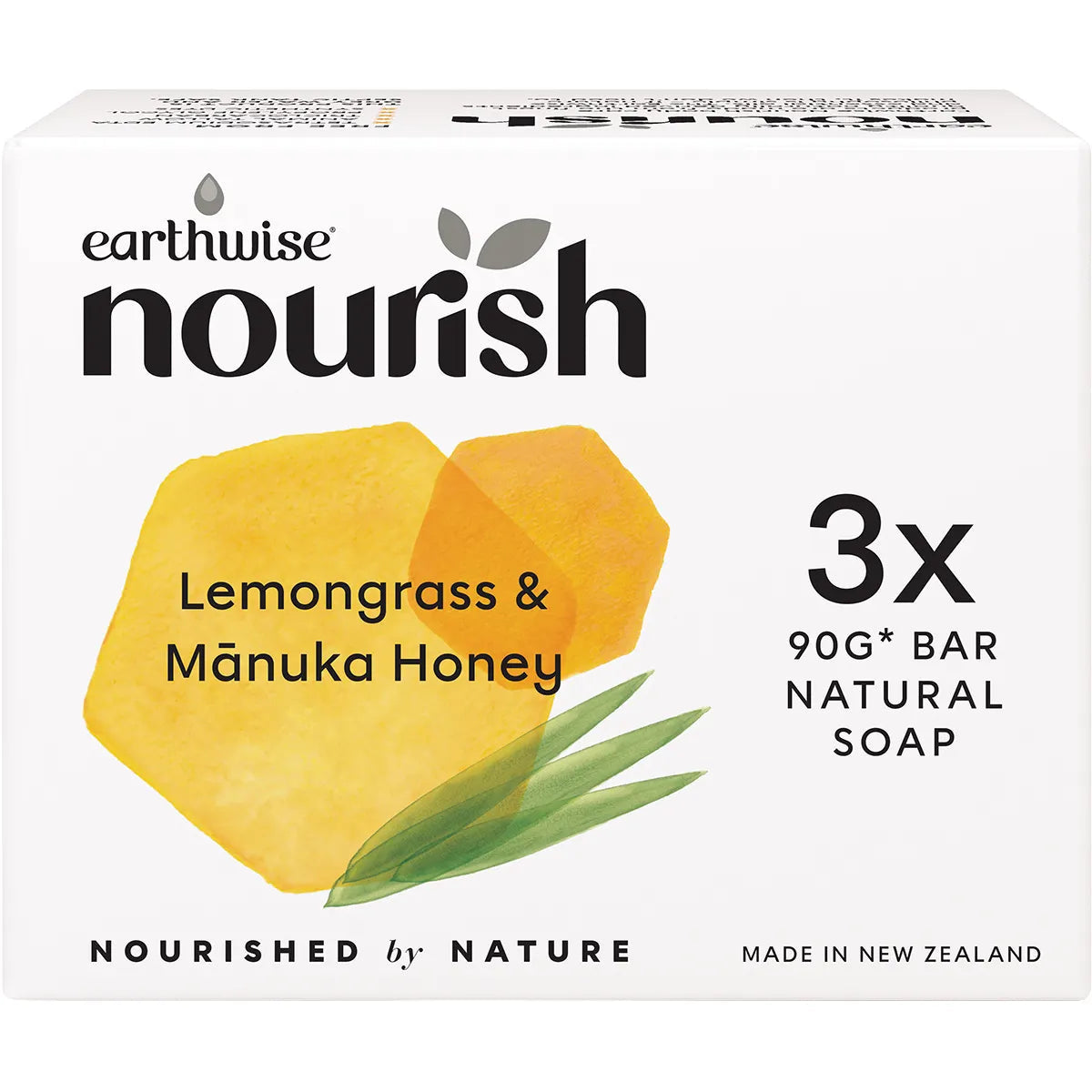 EARTHWISE NOURISH Natural Soap Bar Lemongrass & Manuka Honey 3x90g EARTHWISE