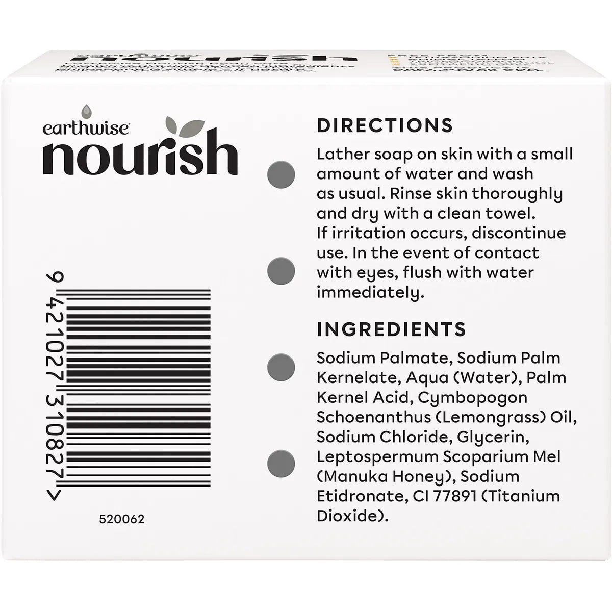 EARTHWISE NOURISH Natural Soap Bar Lemongrass & Manuka Honey 3x90g EARTHWISE
