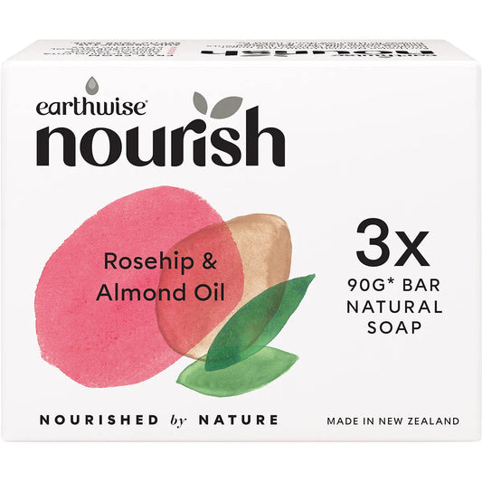 EARTHWISE NOURISH Natural Soap Bar Rosehip & Almond Oil 3x90g EARTHWISE