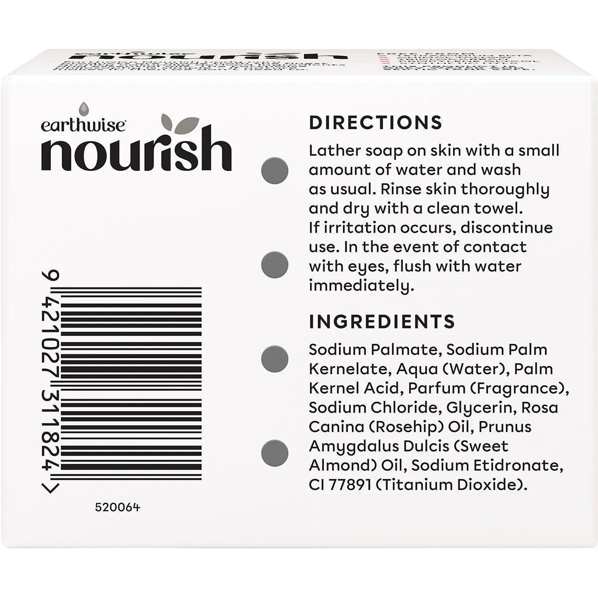 EARTHWISE NOURISH Natural Soap Bar Rosehip & Almond Oil 3x90g EARTHWISE