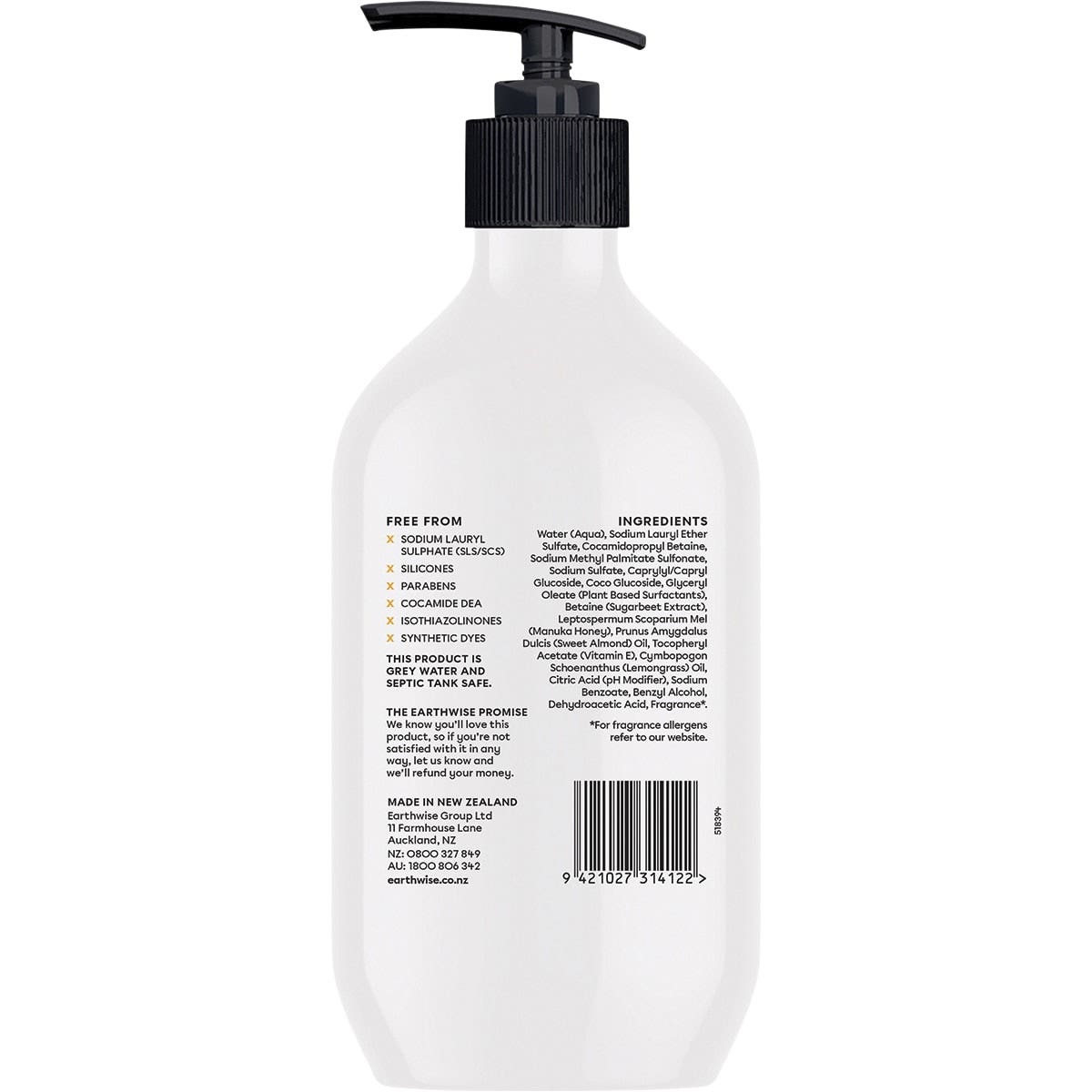 Earthwise Nourish Hand Wash Lemongrass & Manuka Honey 450ml EARTHWISE
