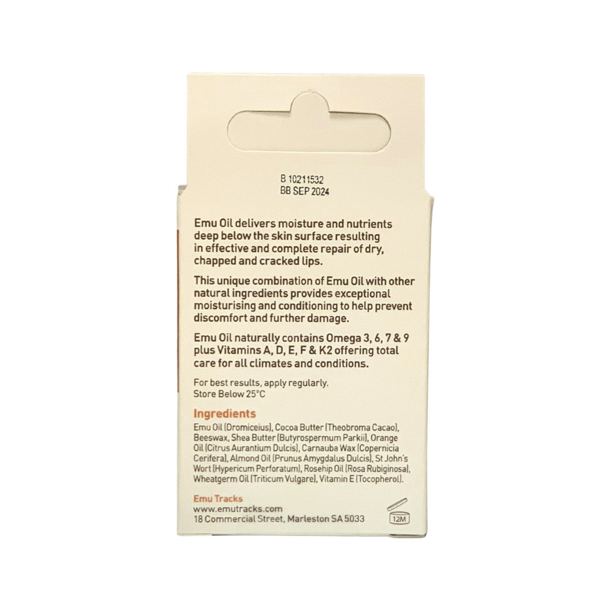 Emu Tracks Emu Oil Lip Balm Orange 4.5g - Cutprice Online