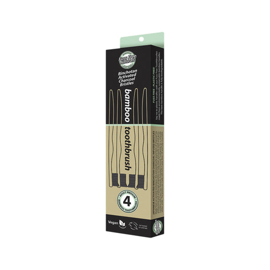 Essenzza Fuss Free Naturals Bamboo Toothbrush with Activated Charcoal Bristles Medium x 4 Pack - Cutprice Online