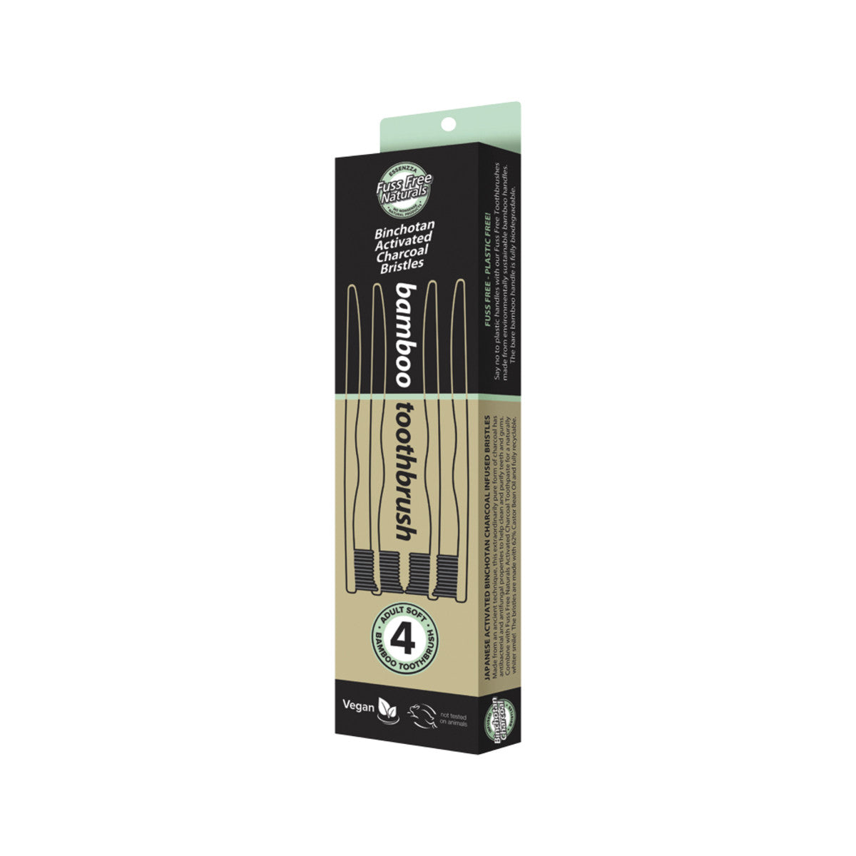 Essenzza Fuss Free Naturals Bamboo Toothbrush with Activated Charcoal Bristles Soft x 4 Pack - Cutprice Online