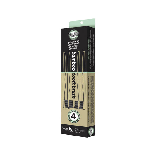 Essenzza Fuss Free Naturals Bamboo Toothbrush with Activated Charcoal Bristles Soft x 4 Pack - Cutprice Online