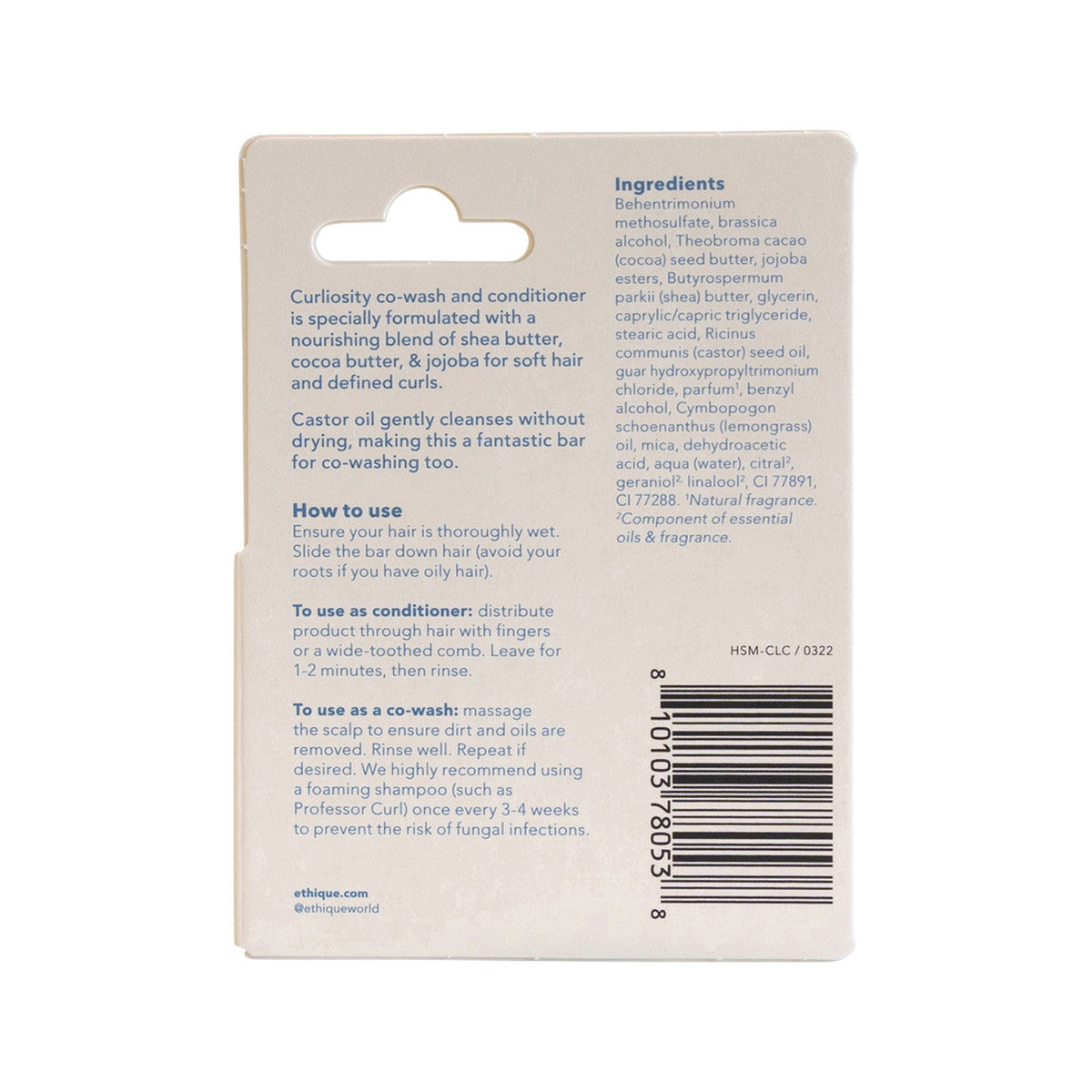 Ethique Bar Co-Wash and Conditioner Curliosity (Cares For Curly Hair) 15g - Cutprice Online