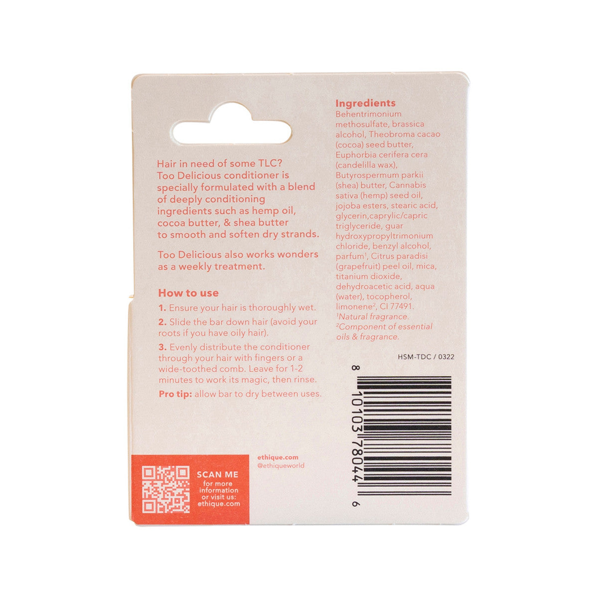 Ethique Bar Conditioner Intensive Solid Too Delicious (For Very Dry Or Damaged Hair) 15g - Cutprice Online