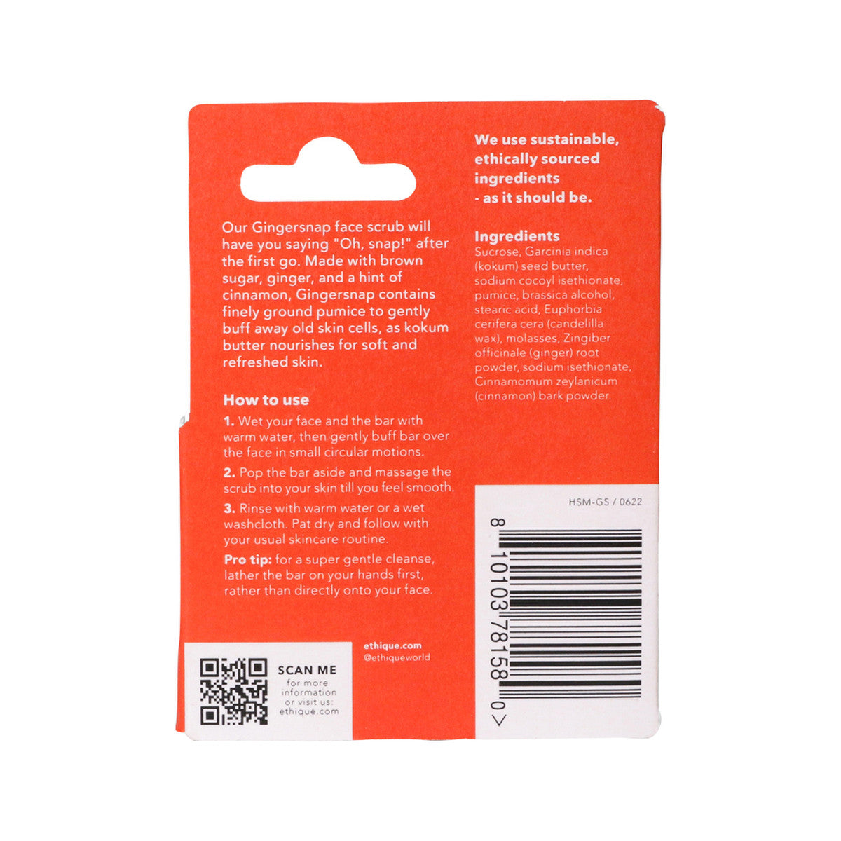Ethique Bar Face Scrub Solid Gingersnap (For All Skin Types) 15g - Cutprice Online