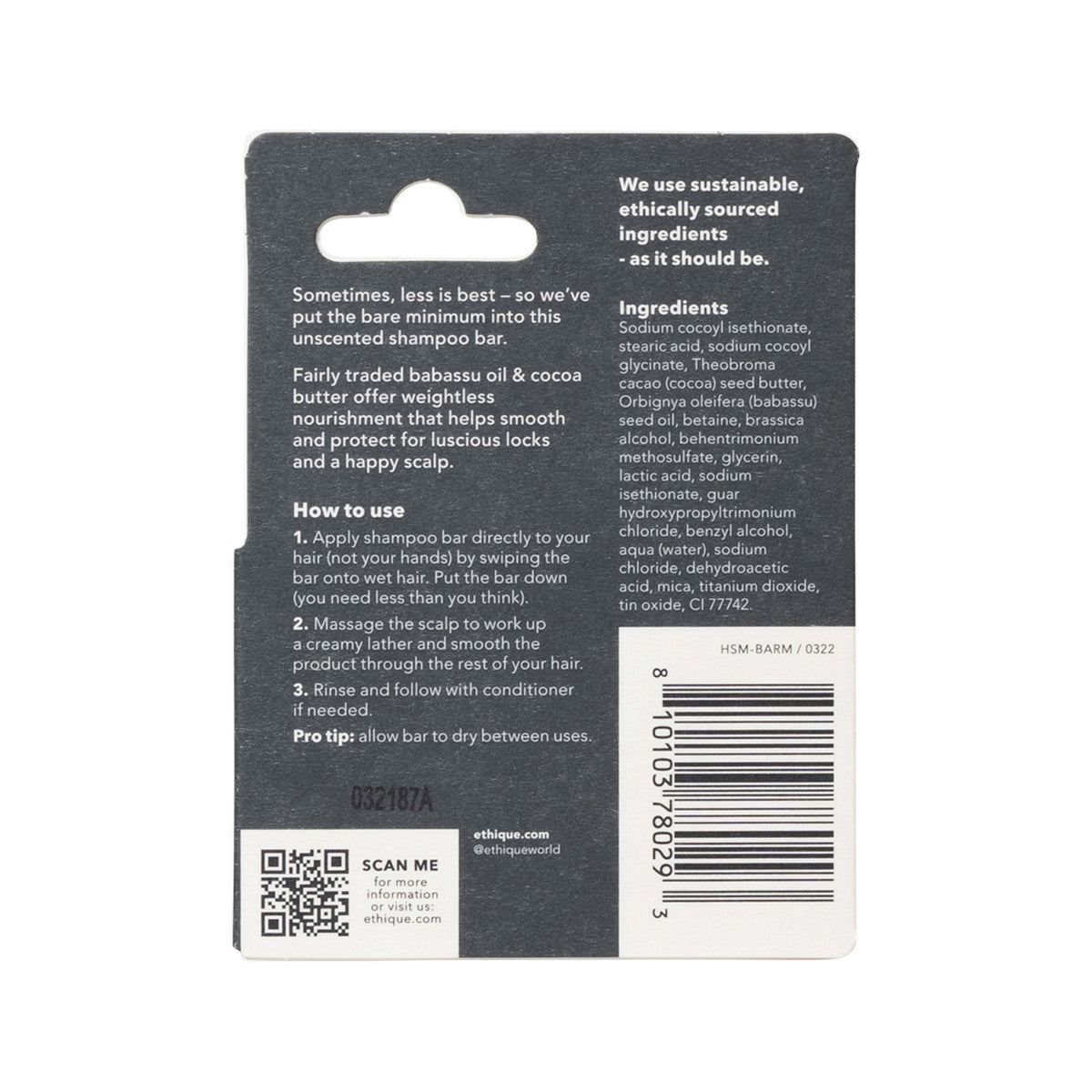 Ethique Bar Shampoo Solid Bar Minimum (Gently Cleanses Sensitive Scalps) Unscented 15g - Cutprice Online