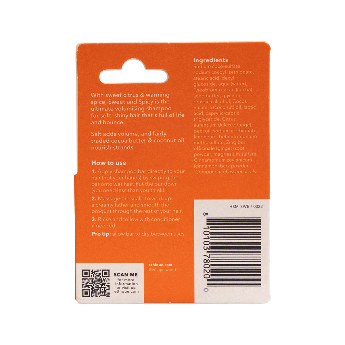 Ethique Bar Shampoo Volumising Solid Sweet & Spicy (Adds Oomph To Fine Hair) 15g - Cutprice Online