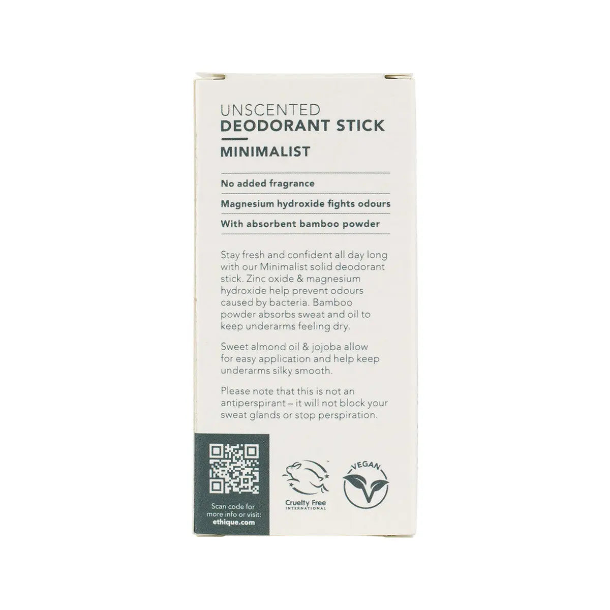 ETHIQUE Solid Deodorant Stick Minimalist - Unscented 70g ETHIQUE