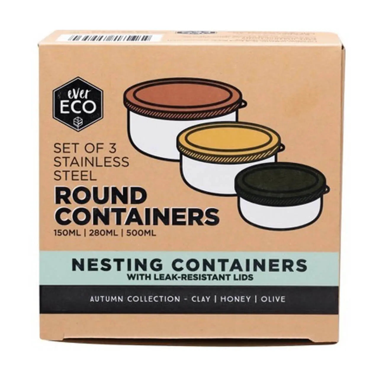 EVER ECO Stainless Steel Round Containers Autumn Collection - Leak Resistant 3 EVER ECO