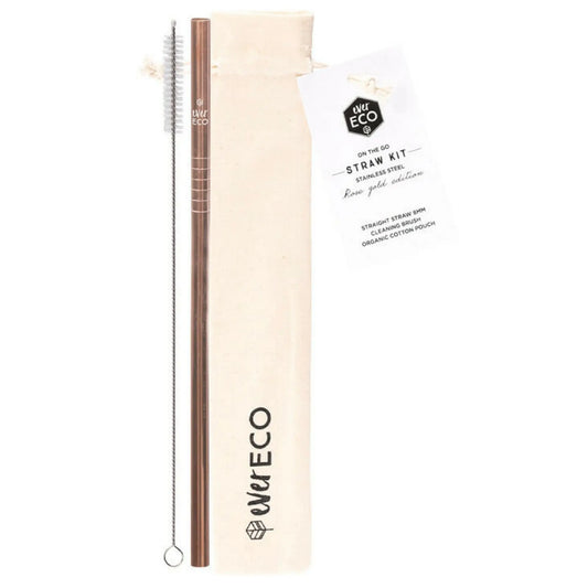 EVER ECO Stainless Steel Straw Kit - Straight Rose Gold 1 EVER ECO