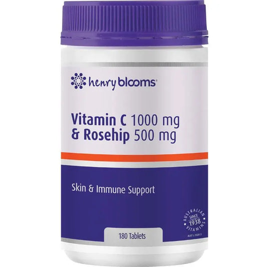 Henry Blooms Vitamin C 1000mg (asorbic acid) + Rosehip 500mg 180 Tablets HENRY BLOOMS