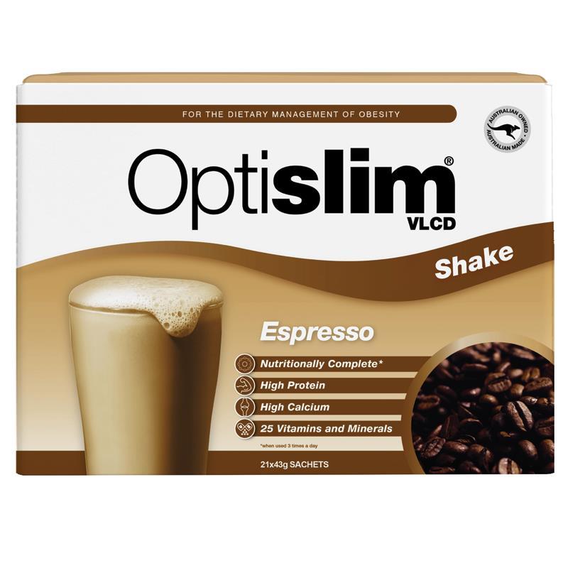 Optislim VLCD Meal Replacement Shake Espresso 21x43g Sachets - Cutprice Online