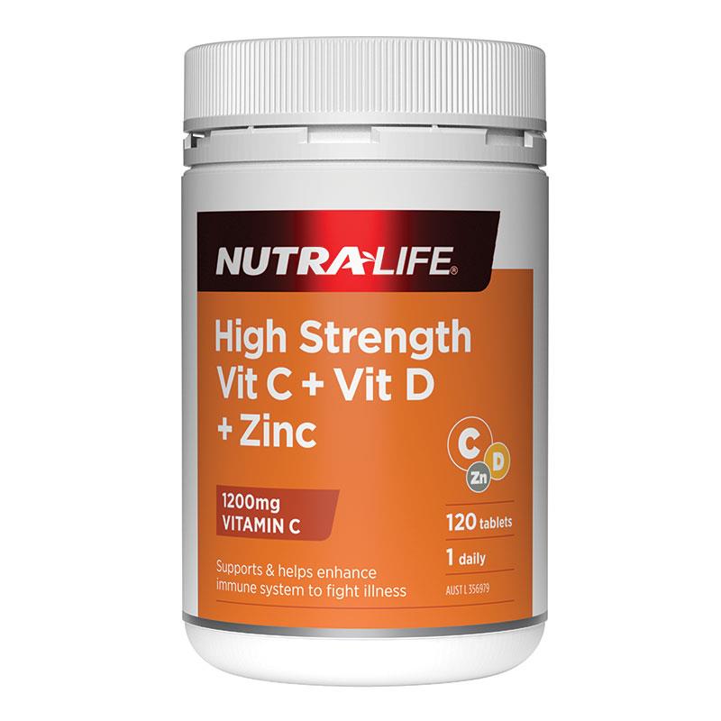 Nutra-Life High Strength Vitamin C + Vitamin D + Zinc 120 Tablets NUTRA-LIFE