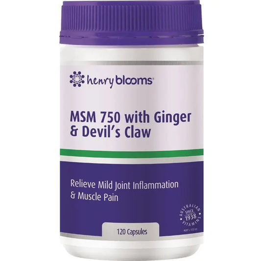 Henry Blooms MSM 750 with Ginger 1000mg & Devils Claw 120 Vegetarian Capsules HENRY BLOOMS
