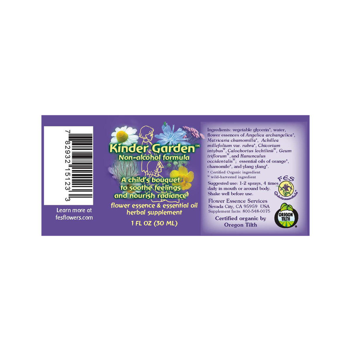 FES Organic Flourish Formula (Flower Essence & Essential Oil) Kinder Garden Non-alcohol Formula Spray 30ml FES FLOWER ESSENCES