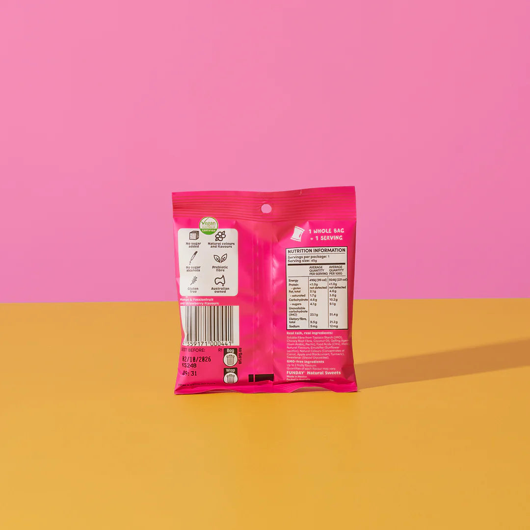 Fun Day Natural Sweets Fruity Chews Strawberry & Mango Passion Flavour 45g