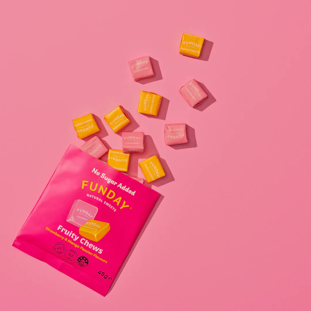 Fun Day Natural Sweets Fruity Chews Strawberry & Mango Passion Flavour 45g