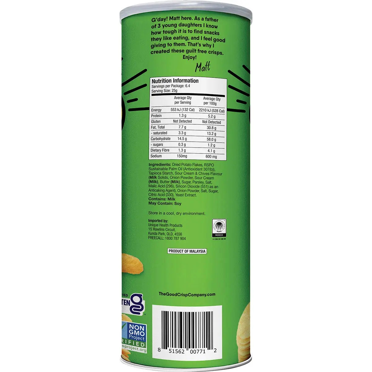 THE GOOD CRISP COMPANY Potatos Crisp Sour Cream And Chives 8x160g THE GOOD CRISP COMPANY