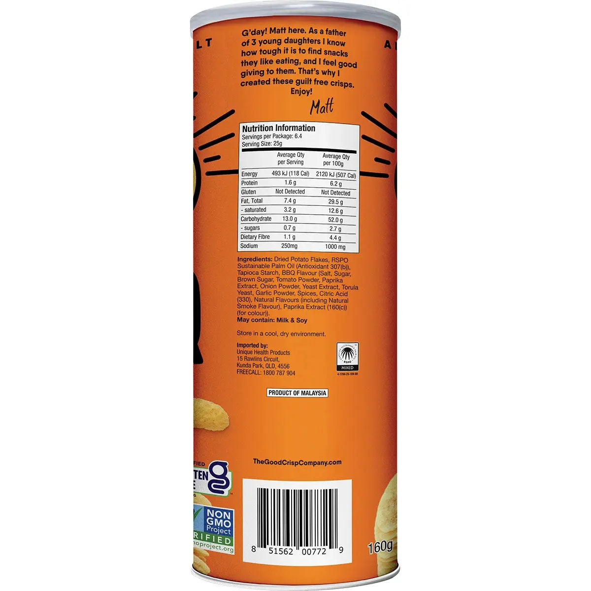 THE GOOD CRISP COMPANY Potato Crisps Barbecue 8x160g THE GOOD CRISP COMPANY