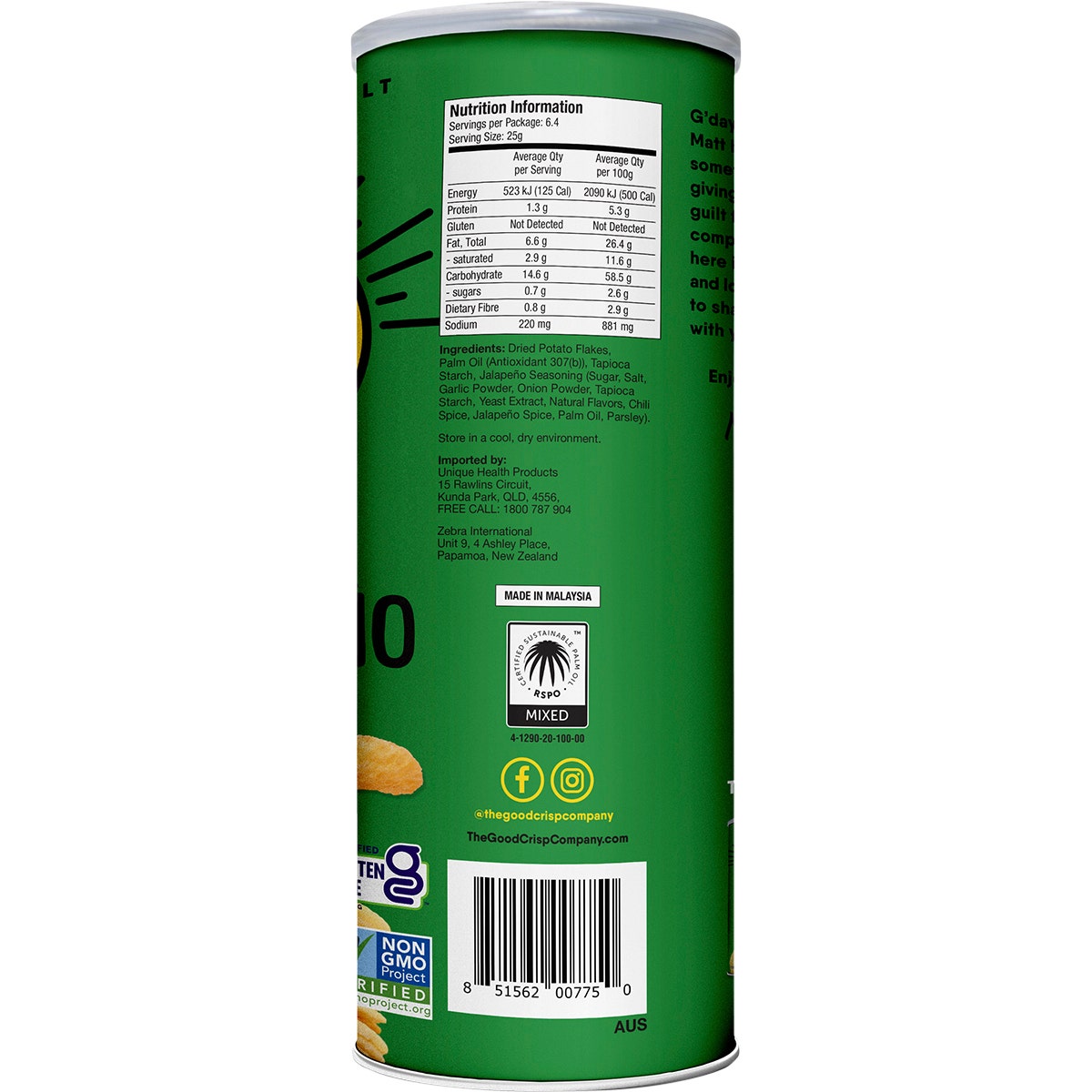The Good Crisp Company Potato Crisps Spicy Jalapeno 8x160g - Cutprice Online