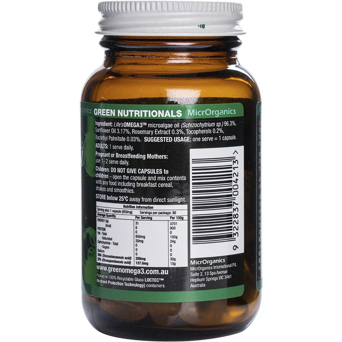 Green Nutritionals Green Omega3 Vegan Capsules (255mg + 127mg) 30 GREEN NUTRITIONALS