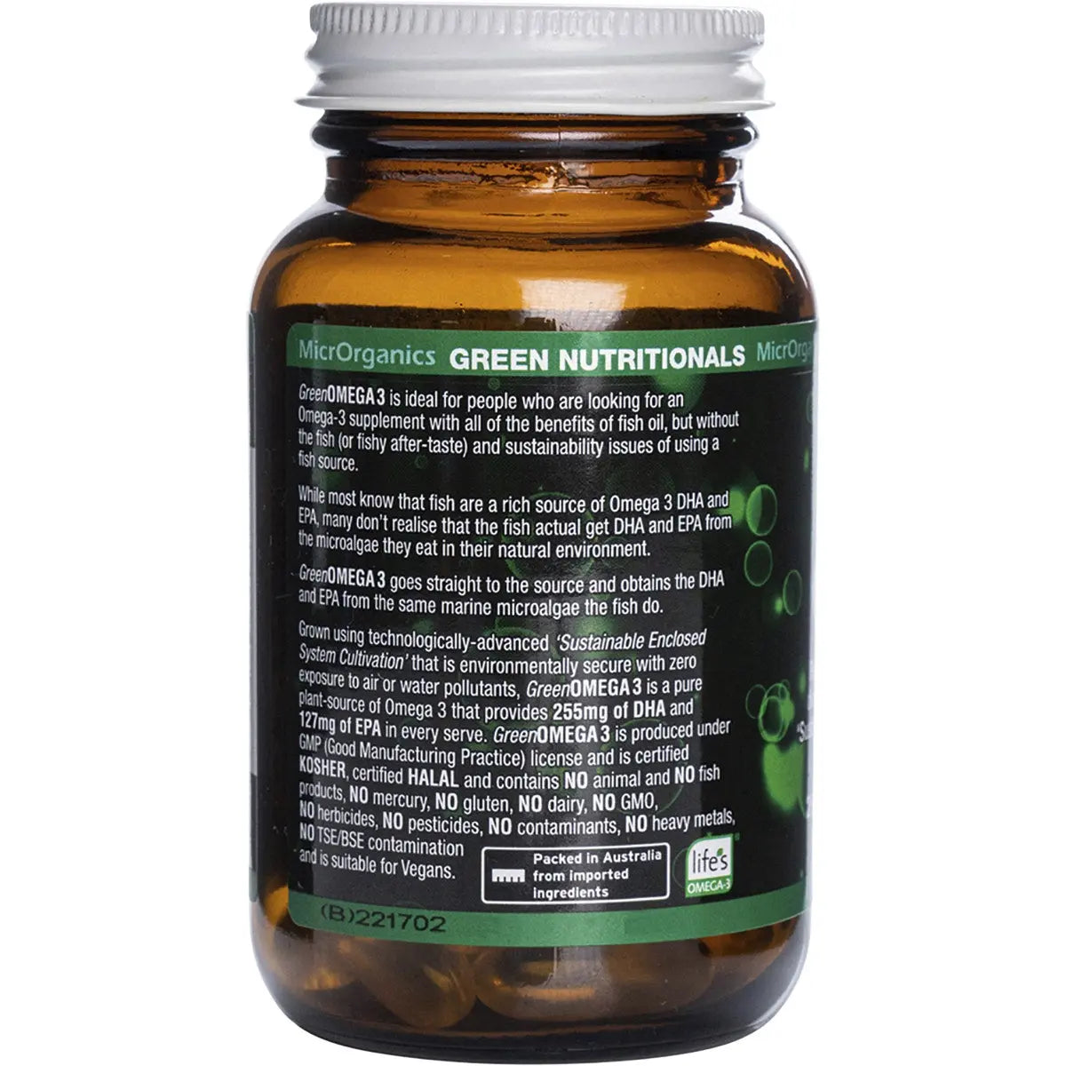 Green Nutritionals Green Omega3 Vegan Capsules (255mg + 127mg) 30 GREEN NUTRITIONALS
