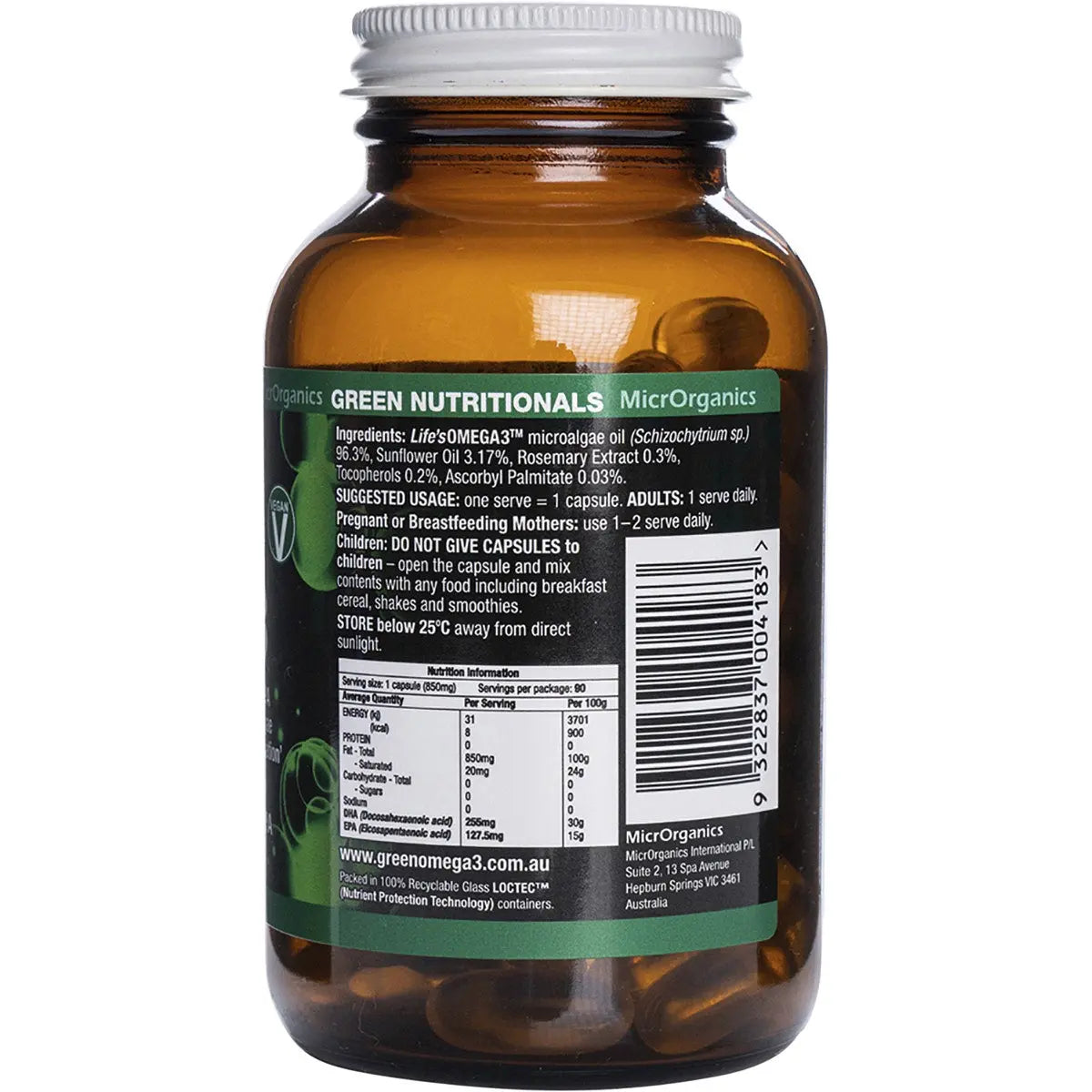 GREEN NUTRITIONALS Green Omega3 Vegan Capsules (255mg + 127mg) 90 GREEN NUTRITIONALS