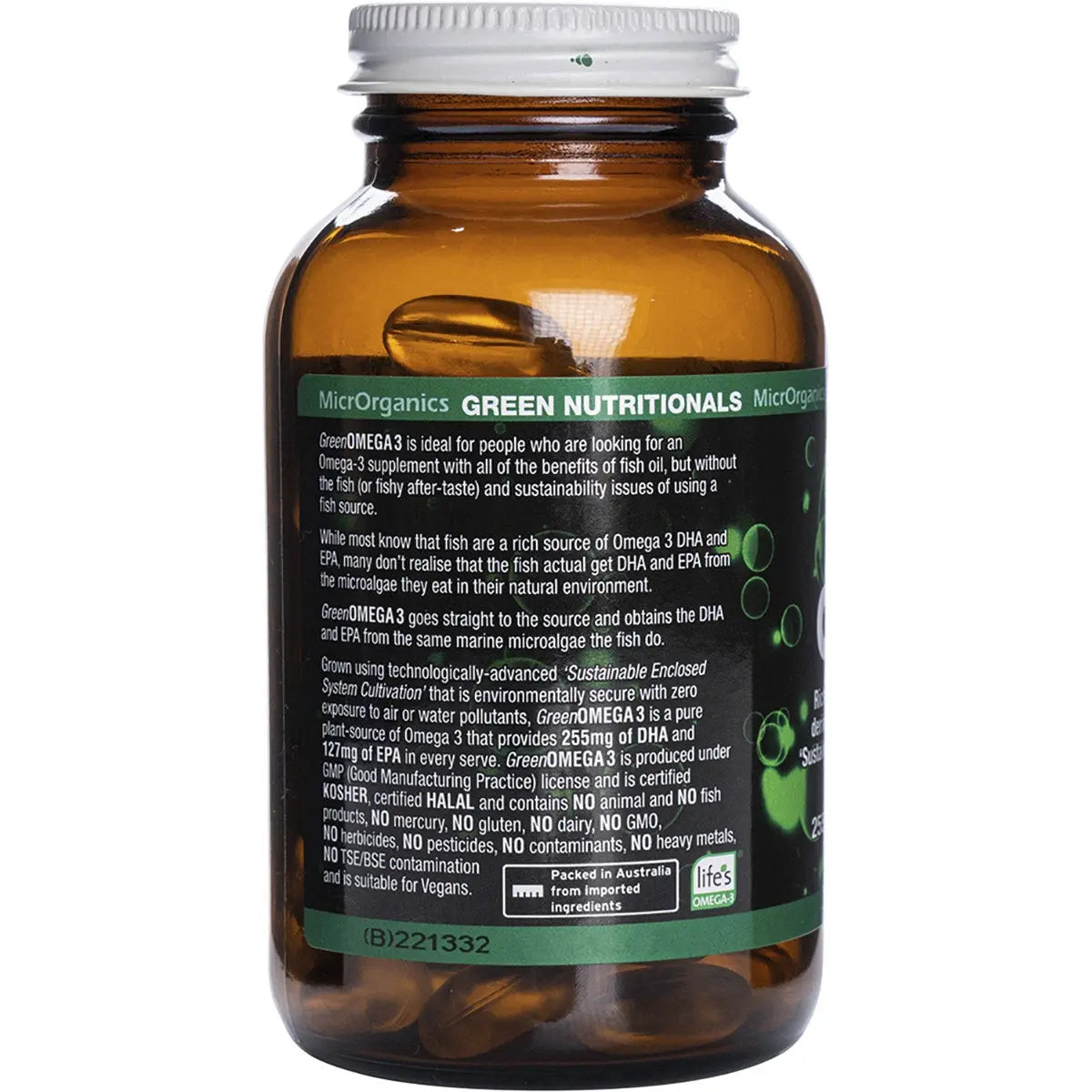 GREEN NUTRITIONALS Green Omega3 Vegan Capsules (255mg + 127mg) 90 GREEN NUTRITIONALS