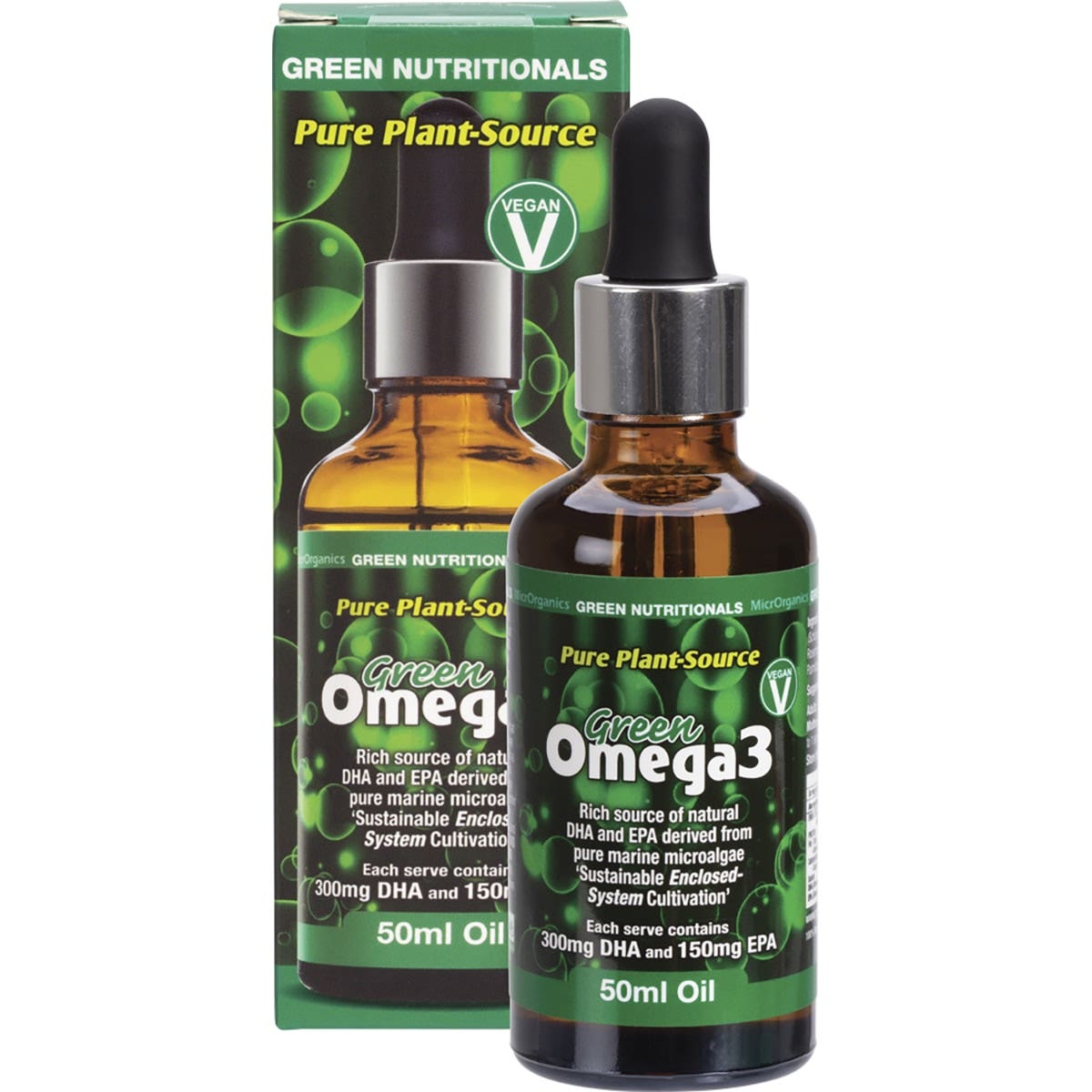 GREEN NUTRITIONALS Green Omega3 Vegan Drops (300mg DHA+150mg EPA) 50ml GREEN NUTRITIONALS