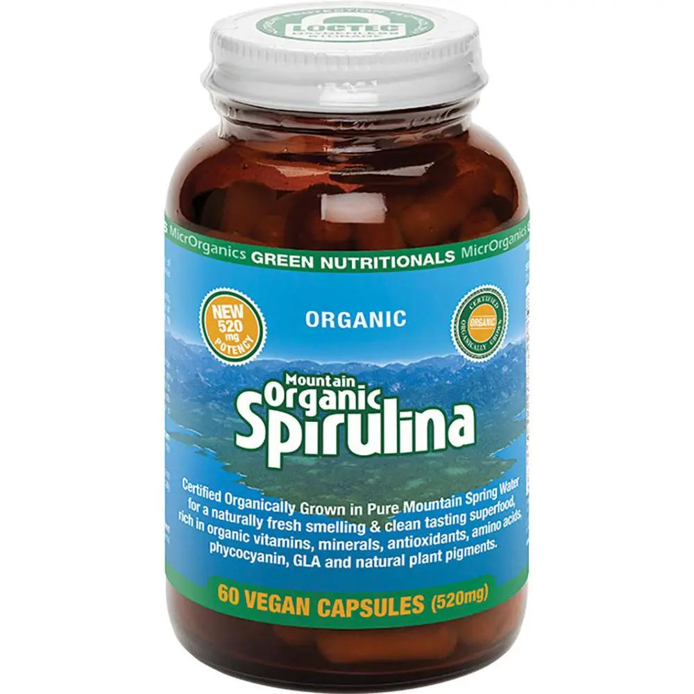 Green Nutritionals Mountain Organic Spirulina Vegan Capsules (520mg) 60 GREEN NUTRITIONALS