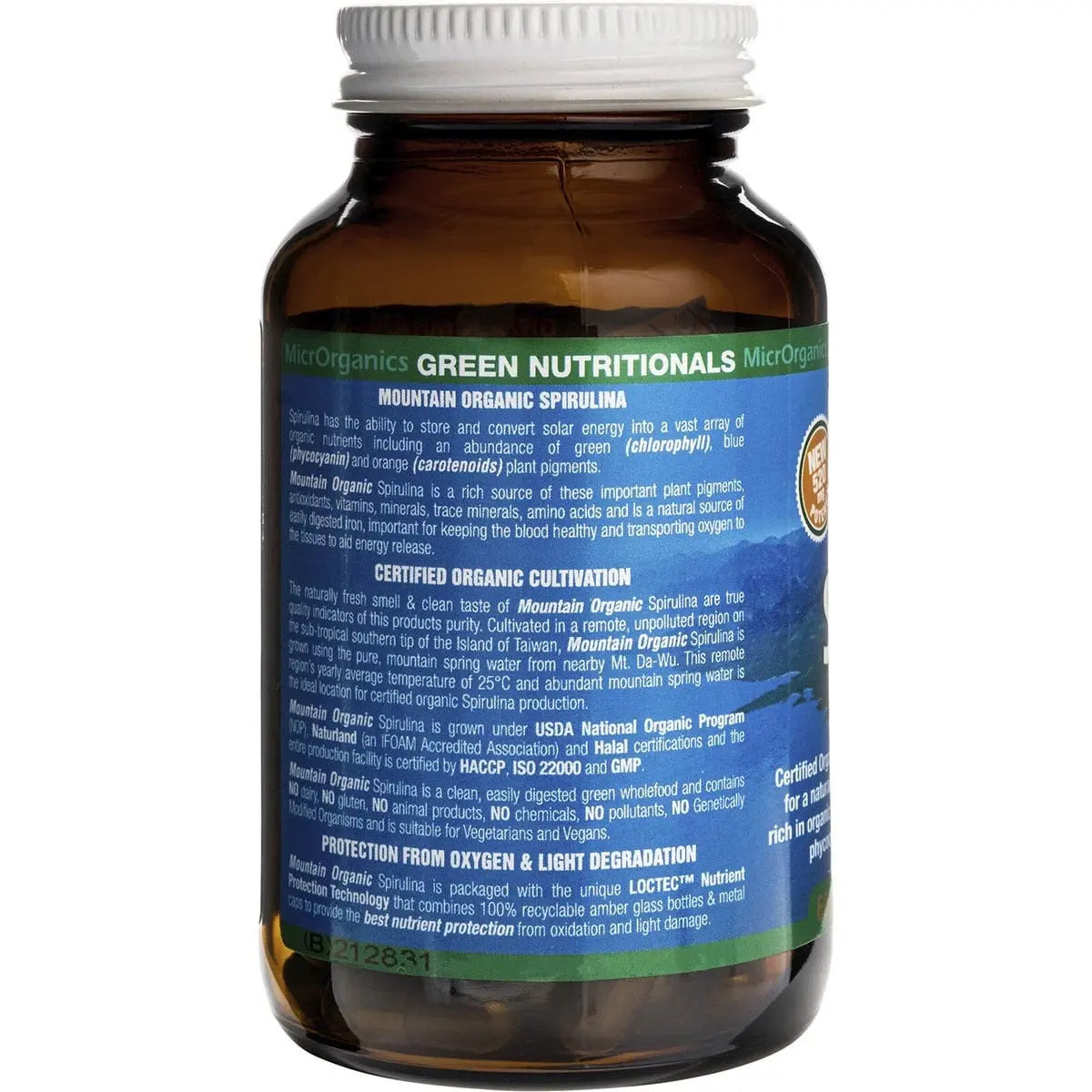 Green Nutritionals Mountain Organic Spirulina Vegan Capsules (520mg) 60 GREEN NUTRITIONALS