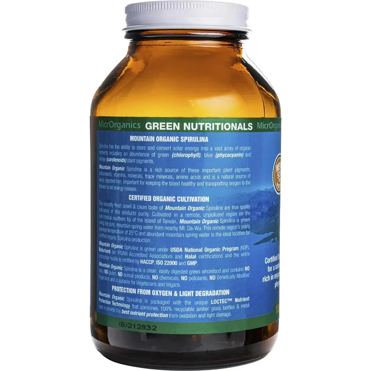 Green Nutritionals Mountain Organic Spirulina Vegan Capsules (520mg) 180 GREEN NUTRITIONALS