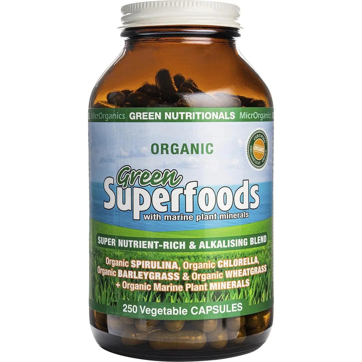 Green Nutritionals Organic Green Superfoods Vegan Capsules (600mg) 250 GREEN NUTRITIONALS