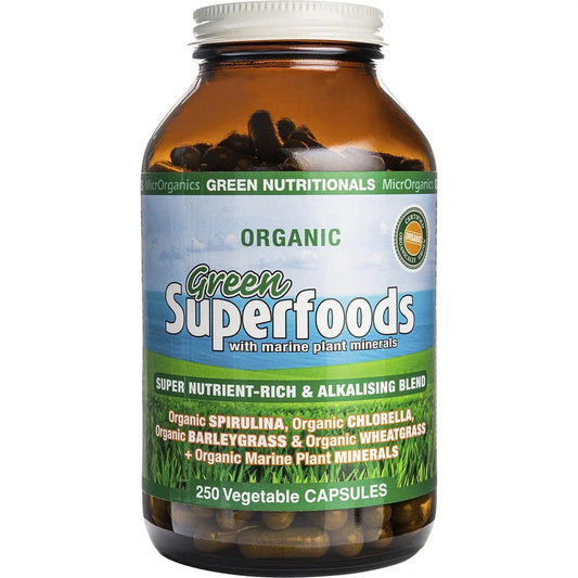 Green Nutritionals Organic Green Superfoods Vegan Capsules (600mg) 250 GREEN NUTRITIONALS