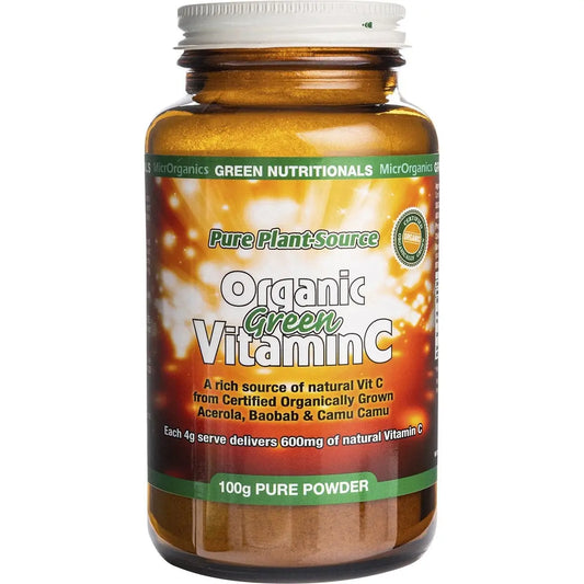 Green Nutritionals Organic Green Vitamin C Powder (600mg) 100g GREEN NUTRITIONALS