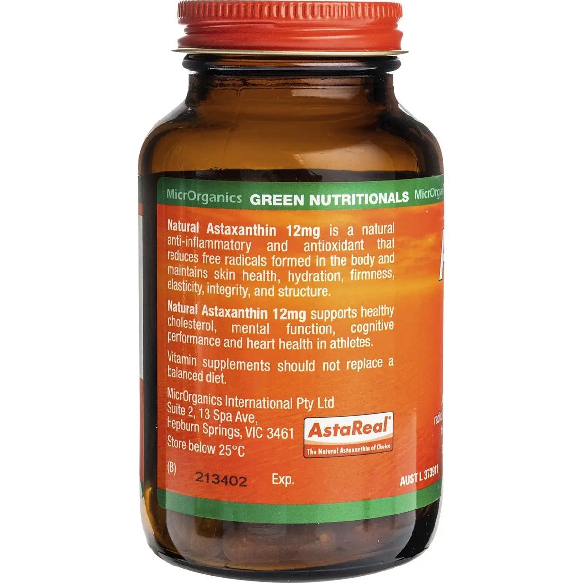 GREEN NUTRITIONALS Natural Astaxanthin Vegan Capsules (12mg) 60 GREEN NUTRITIONALS