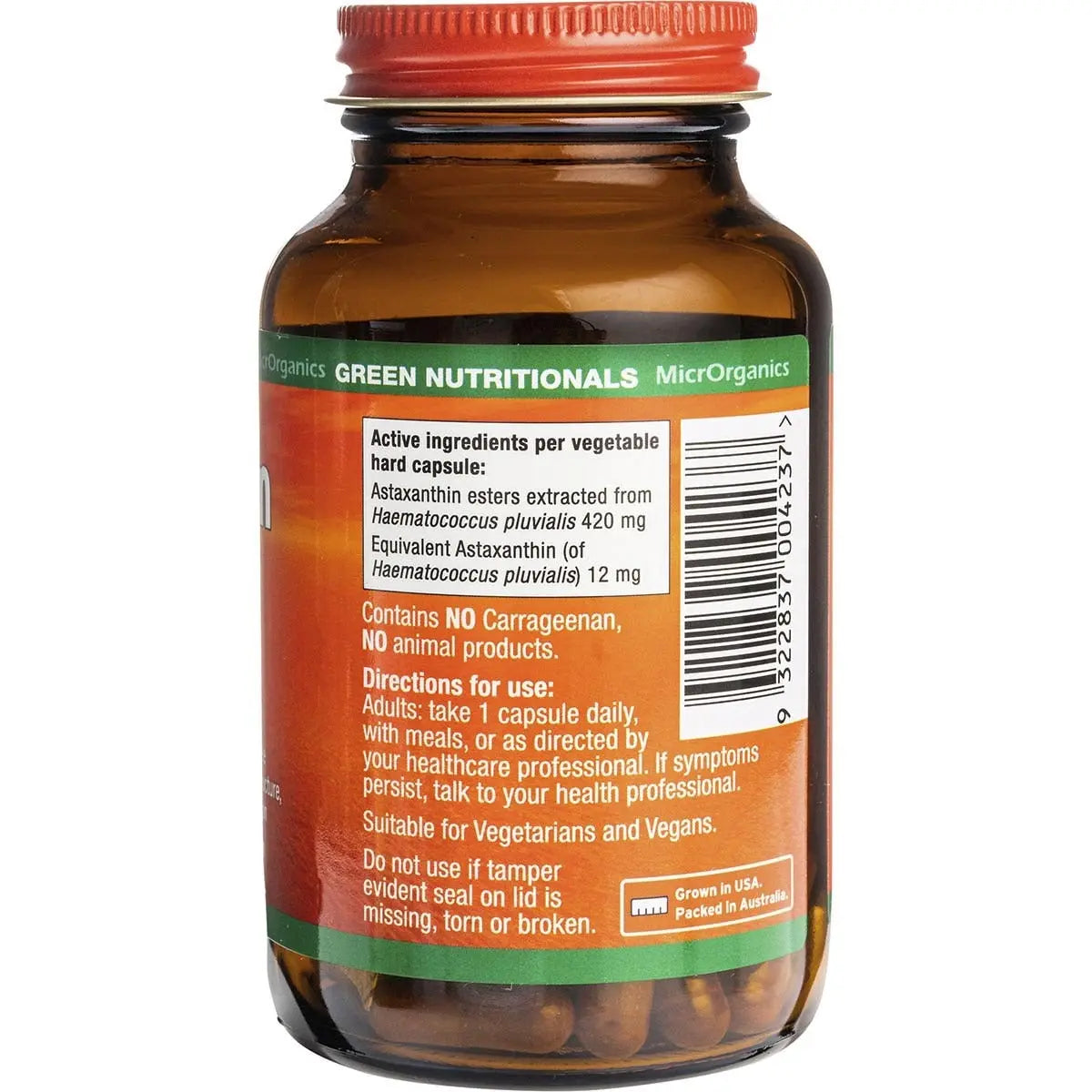 GREEN NUTRITIONALS Natural Astaxanthin Vegan Capsules (12mg) 60 GREEN NUTRITIONALS