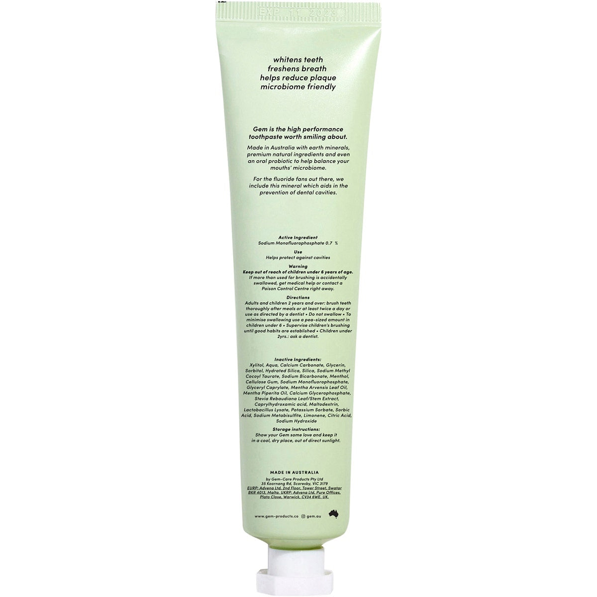 GEM Toothpaste Triple Whitening Fluoride Crisp Mint 100g GEM