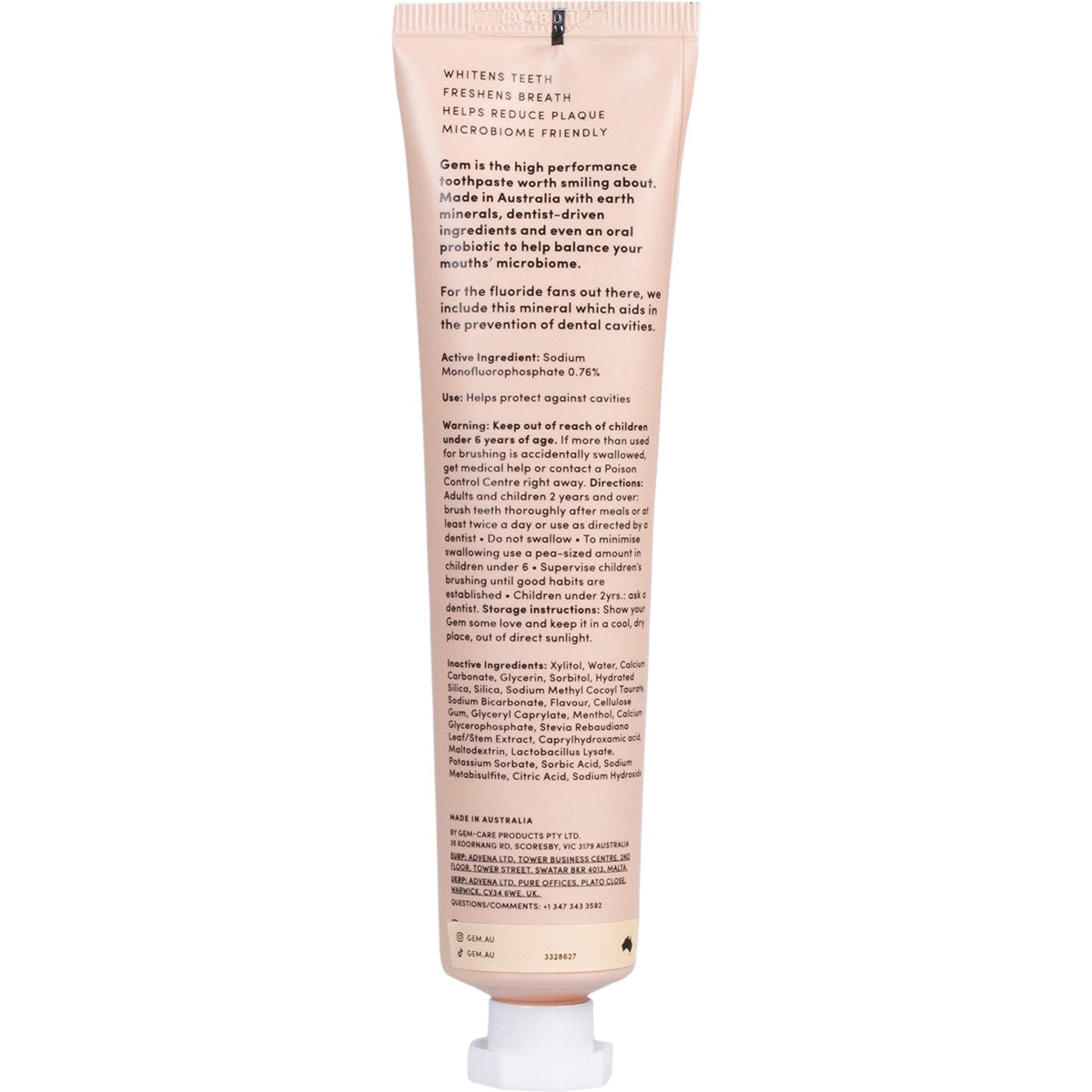 Gem Toothpaste Triple Whitening Fluoride Watermelon Mint 100g - Cutprice Online