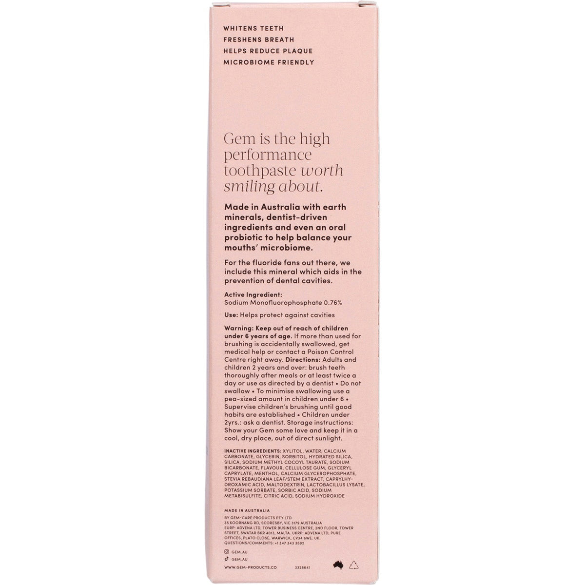 Gem Toothpaste Triple Whitening Fluoride Watermelon Mint 100g - Cutprice Online