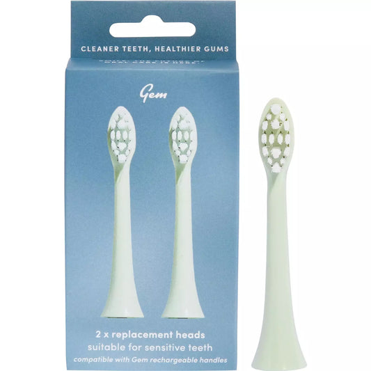 GEM Electric Toothbrush Replacement Heads Mint 2pk - Cutprice Online