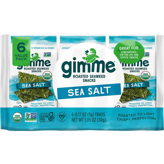 GIMME Roasted Seaweed Snacks Sea Salt - 6 Pack 6x5g GIMME