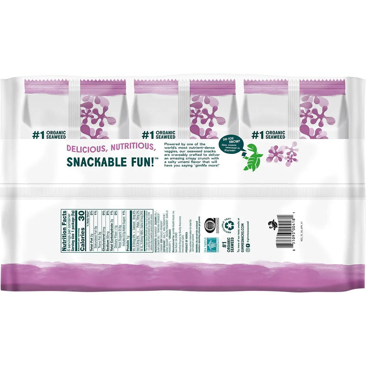GIMME Roasted Seaweed Snacks Teriyaki - 6 Pack 6x5g GIMME