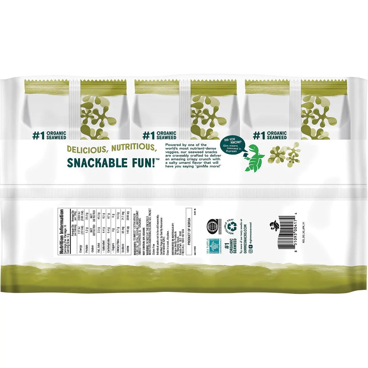 GIMME Roasted Seaweed Snacks Olive Oil - 6 Pack 6x5g GIMME