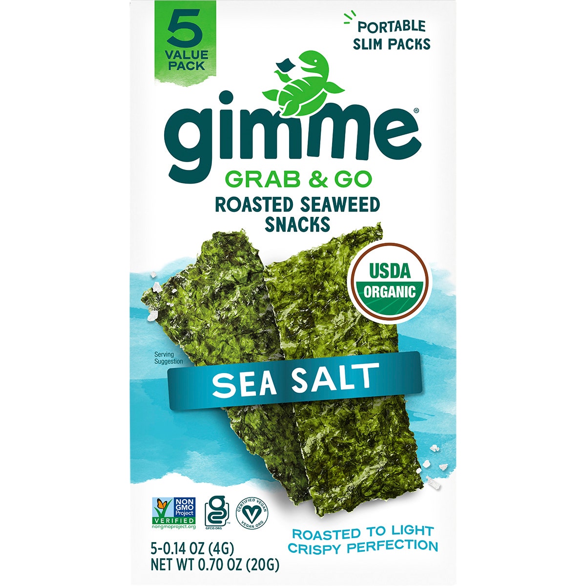 GimMe Roasted Seaweed Snacks Grab & Go Sea Salt 5x4g - Cutprice Online