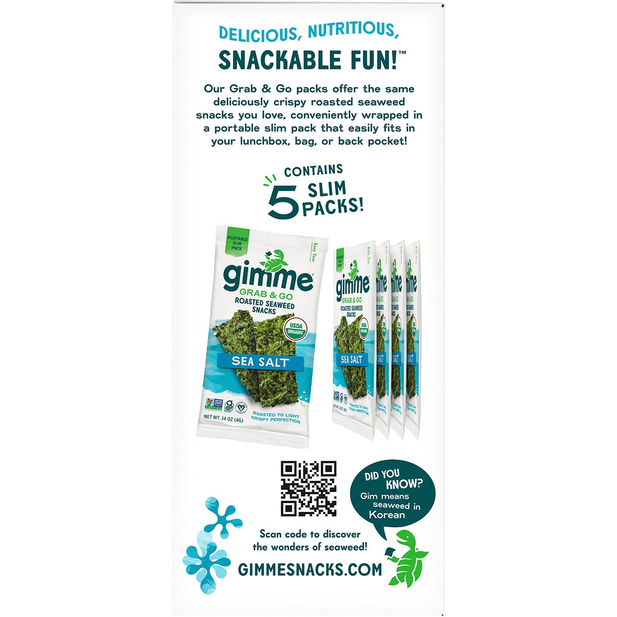 GimMe Roasted Seaweed Snacks Grab & Go Sea Salt 5x4g - Cutprice Online
